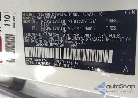 2017 Toyota Sienna Le 8 Passenger из США, поврежденный, VIN 5TDKZ3DC1HS788297